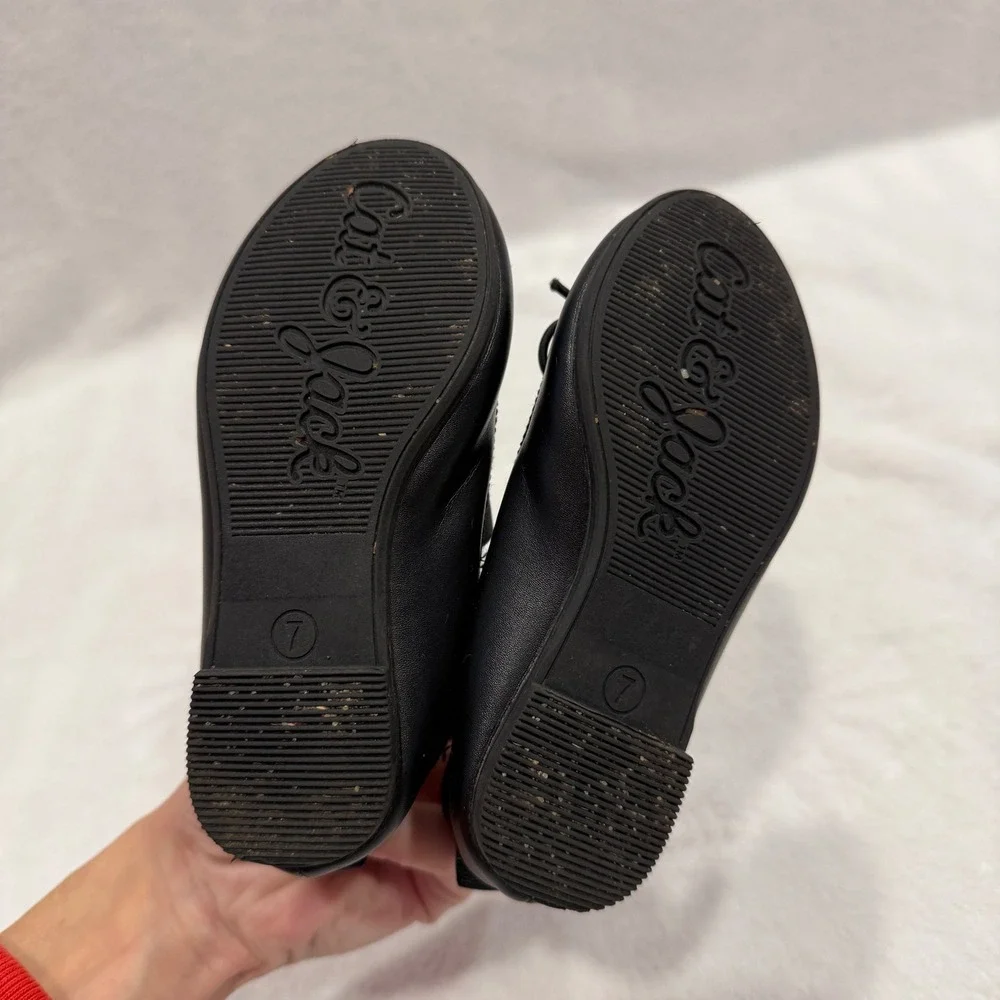 Cat and Jack Kids Black‎ Ballet Flats Mary Jane Bow Size 7